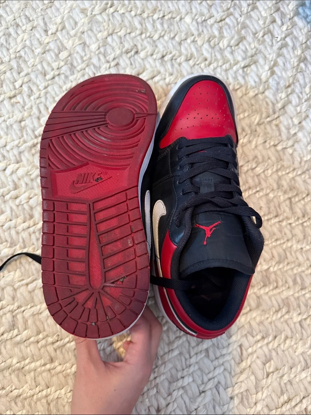 Jordan Low-Top Sneakers in Black, Red & White